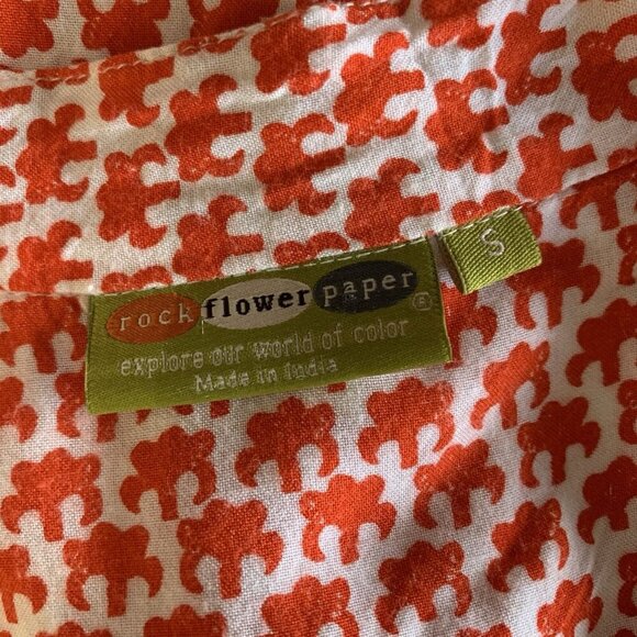 Rock Flower Paper Top Small Orange White Button Down Boho Retro Festival - Picture 6 of 7
